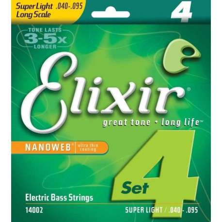 Elixir 14002 Electric, Long Scale, 4 Strings Sets, NanoWeb coating Super Light