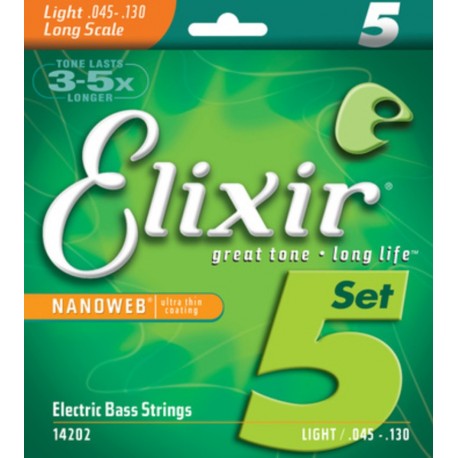 Elixir 14202 Electric, Long Scale, 5 String Set, NanoWeb coating Light