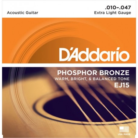 D'Addario EJ15 per chitarra acustica, in bronzo fosforoso, Extra Light, 10-47