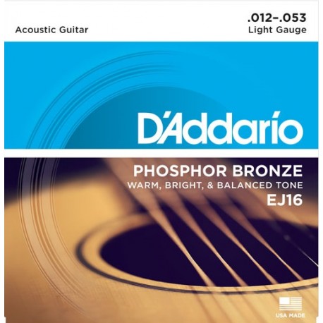 D'Addario EJ16 in bronzo fosforoso per chitarra acustica, Light, 12-53