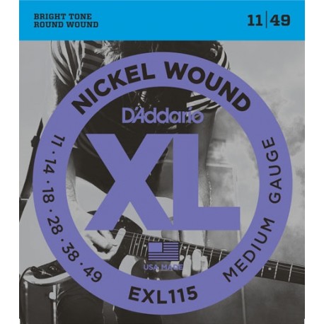 D'Addario EXL115 per chitarra elettrica, Nickel Wound, Medium/Blues-Jazz Rock, 11-49