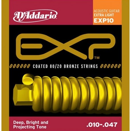 D'Addario EXP10 per chitarra acustica, con rivestimento, 80/20, Extra Light, 10-47