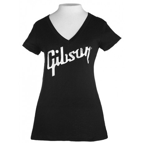 Gibson T-Shirt LARGE Gibson Logo Women's V Neck