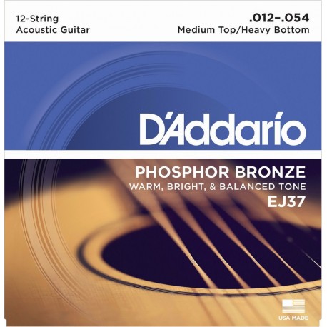 D'Addario EJ37 in bronzo per chitarra acustica, 12 corde, Medium Top/Heavy Bottom, 12-54