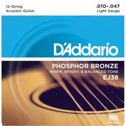 D'Addario EJ38 in bronzo per chitarra acustica, 12 corde, Light, 10-47