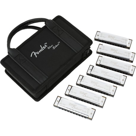 Fender Blues Deluxe Harmonica Pack of 7 with Case Set C,G,A,D,F,E,Bb