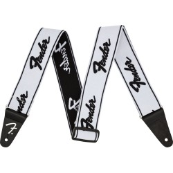 Fender WeighLess 2" Running Logo Strap White/Black 