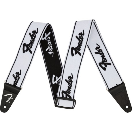 Fender WeighLess 2" Running Logo Strap White/Black 