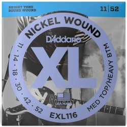 D'Addario EXL116 per chitarra elettrica, Nickel Wound, Medium Top/Heavy Bottom, 11-52