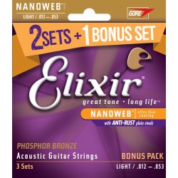 Elixir Phosphor Bronze Nanoweb Acoustic Guitar Light 12-53