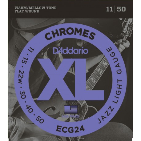 D'Addario ECG24 Chromes per chitarra elettrica, Flat Wound, Jazz Light, 11-50