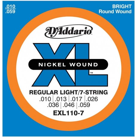 D'Addario EXL110-7 per chitarra elettrica, 7 corde, Nickel Wound, Regular Light, 10-59